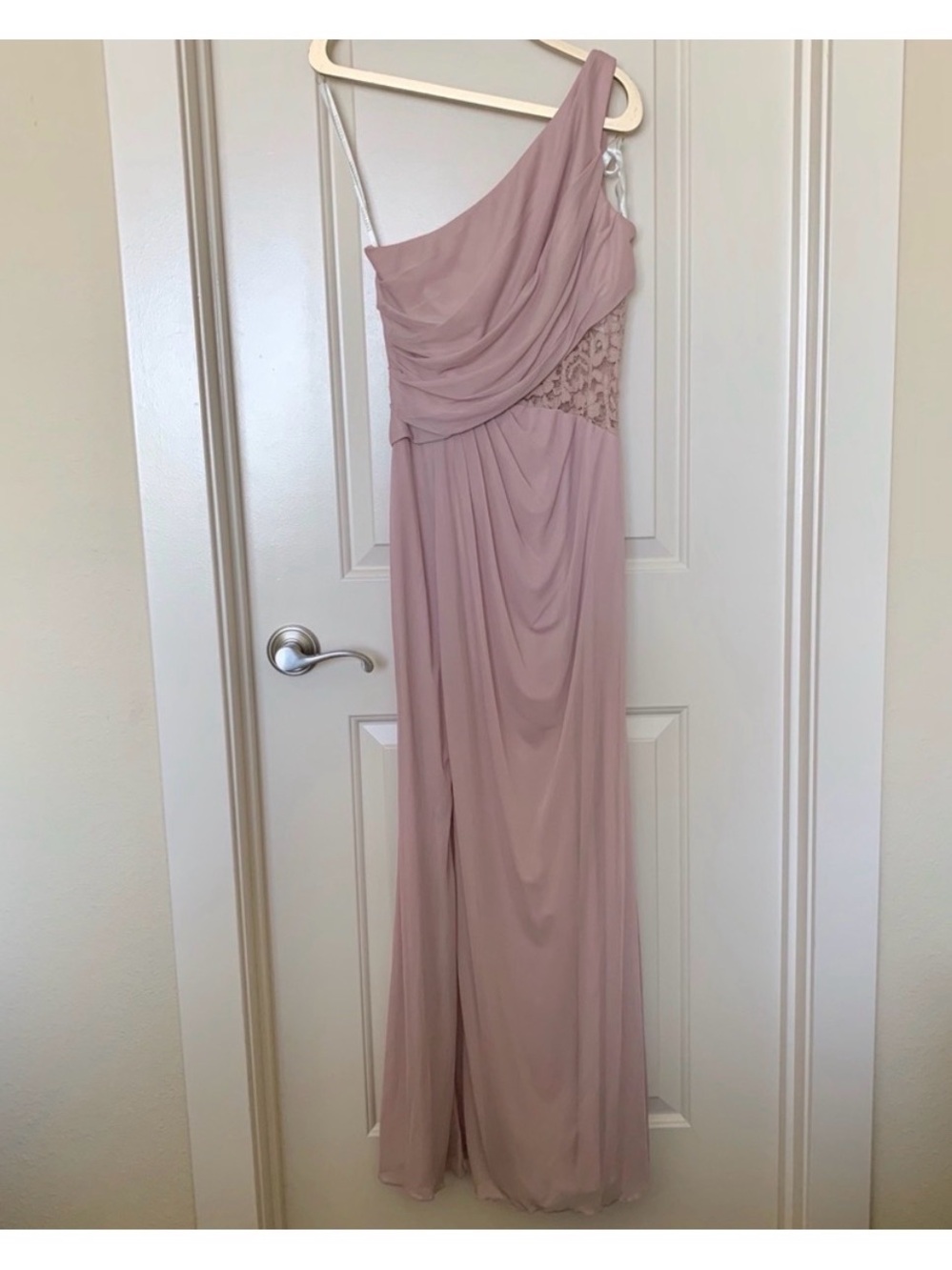 One-Shoulder Dusty Rose Evening Gown with Side Slit - Picture 2 of 6